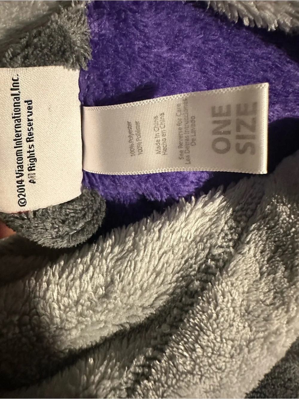 Nickelodeon Gray Plush Robe with Purple Lining and Black Trim